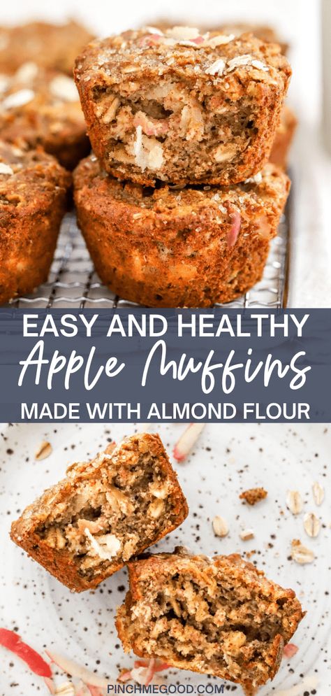 Easy healthy apple muffins that you must make. These muffins are soft, moist, and so fluffy. Packed with apple, oats and almond flour with a hint of warm cinnamon spices. A quick and simple treat you can make in no time at all. Gluten Free and kid-friendly! #healthymuffinrecipes #healthyapplerecipes #easyfallrecipes #glutenfreerecipes Gluten Free Apple Muffins Almond Flour, Dairy Free Apple Cinnamon Muffins, Gluten Free Dairy Free Apple Muffins, Apple Muffins With Almond Flour, Apple Oat Flour Muffins, Gluten Free Banana Apple Muffins, Almond Flour Apple Cinnamon Muffins, Apple Almond Muffins, Healthy Gluten Free Apple Muffins