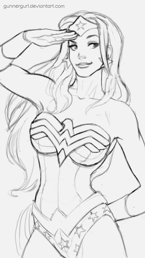 Drawing Wonder Woman, Super Hero Sketches Easy, Superhero Pose Drawing Reference, Super Woman Drawing, Wonder Woman Drawing Easy, Saluting Pose Drawing, Super Hero Sketches, Wonder Woman Art Drawings, Super Hero Drawings Sketches