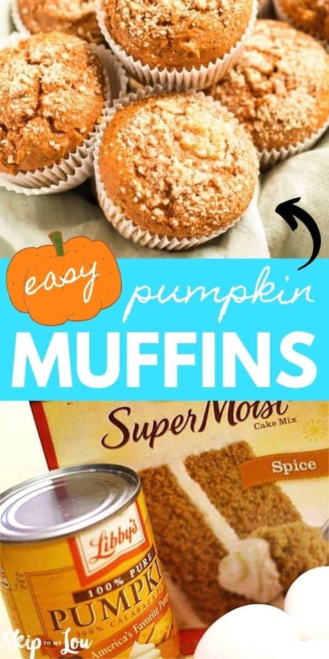 Spice Muffins Recipe, 2 Ingredient Pumpkin Muffins, Pumpkin Cake Mix, Spice Cake Mix And Pumpkin, Cake Mix Muffins, Muffins Blueberry, Pumpkin Muffins Easy, 2 Ingredient Recipes, Pumpkin Muffin Recipes