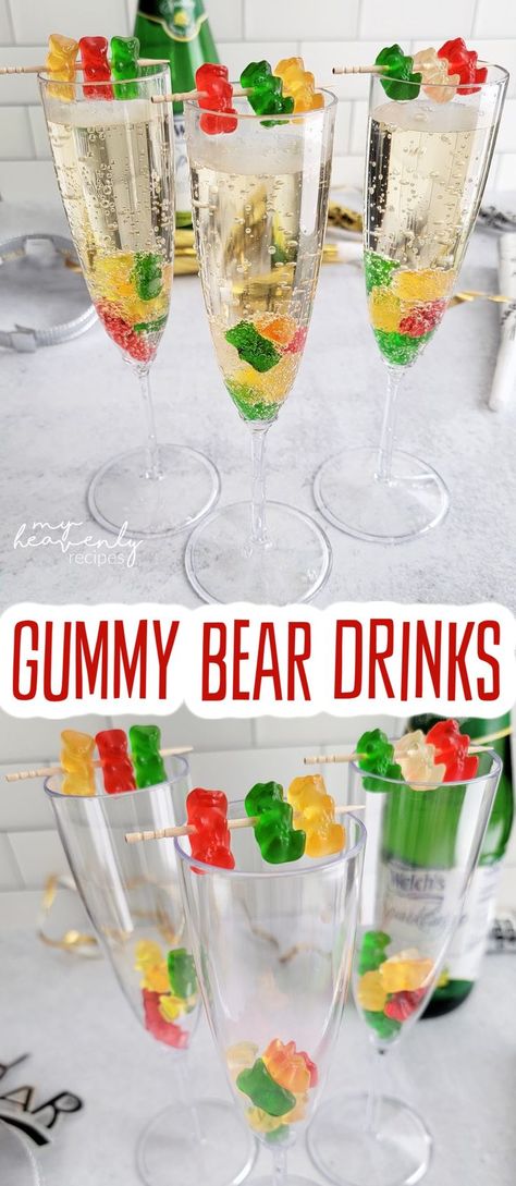 2 Ingredient Drinks, New Years Drink, Gummy Bear Drink, New Years Eve Birthday Party, Nye Drinks, New Years Eve Snacks, New Years With Kids, New Year's Snacks, New Years Eve Drinks