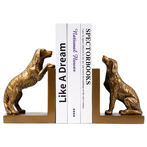 PRICES MAY VARY. RESIN EXQUISITE CRAFTSMANSHIP: This bookends decoration are made of high quality resin, modern style design, beautifully carved and polished, clearly visible skin texture, durable, can be used as desktop and bookshelf decorations, or even bookshelf support in any room. NON-SLIP BOTTOM DESIGN: The bookend are not only decorative but also very practical. The dog bookends with non-slip bottom won't cause any scratches on the bookshelf, and the non-slip stickers can effectively prev Chic Bookshelf Decor, Animal House Decor, Book Decor Bedroom, Animal Mounts Decor, Office Accessories For Work, Vintage Hunting Decor, Book Holder For Desk, Heavy Bookends, Resin Book