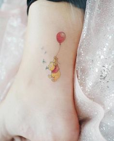 Pooh Bear Tattoo, Ankle Foot Tattoo, Winnie The Pooh Tattoos, Small Foot Tattoos, Small Rose Tattoo, Ring Finger Tattoos, Bear Tattoos, Bear Tattoo, Cartoon Tattoos