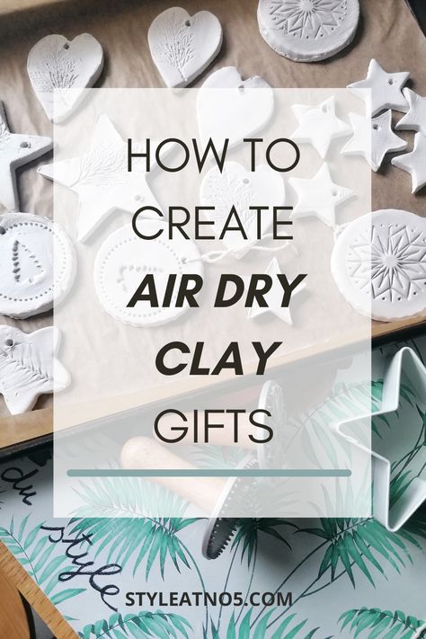 How to make simple air dry clay decorations - StyleatNo5 Porcelain Clay Crafts, Best Air Dry Clay Products, Air Drying Clay Christmas Ornaments, Christmas Ornaments With Air Dry Clay, Air Dry Clay Christmas Decor, Air Dry Clay Coloring, Air Dry Clay Ideas Christmas Decorations, Air Dried Clay Ornaments, Coloring Air Dry Clay