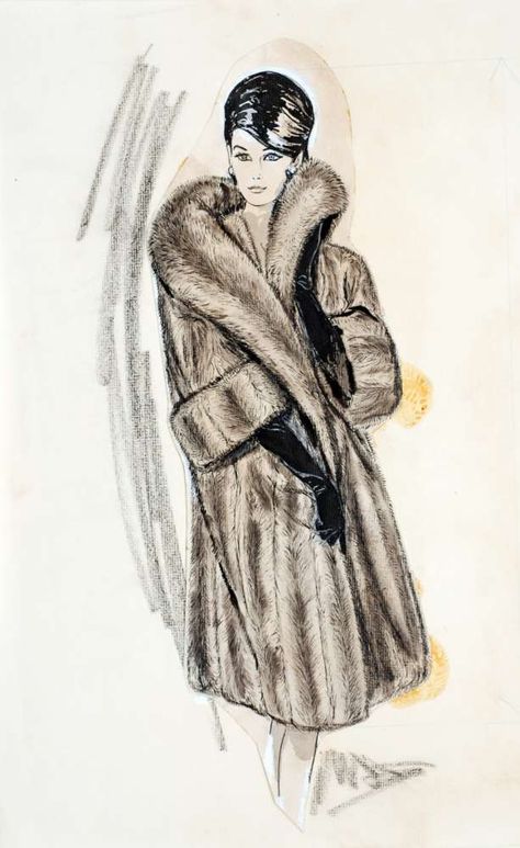 Woman in a Fur Coat | Museum of Fine Arts, Boston. Illustrator: Mimi Monette. (American, 1914–2010) Draw Fur, How To Draw Fur, Fur Coat Fashion, Fashion Design Template, Museum Of Fine Arts Boston, Fashion Illustrations Techniques, Winter Fur Coats, Fur Clothing, Fashion Sketchbook