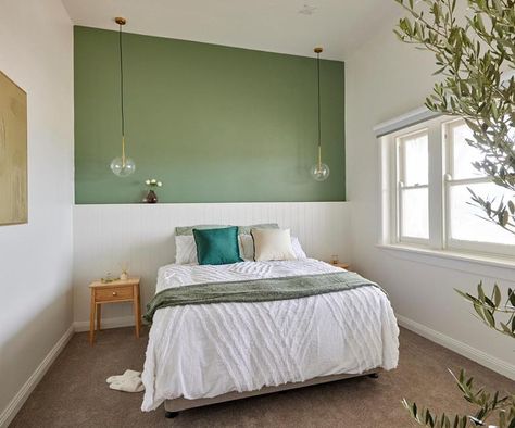 The Block 2022: House Decider Challenge Bedroom Niche, The Block 2022, Alcove Storage, Mint Decor, Green Wall Color, Niche Wall, White Wall Bedroom, Bedroom Reveal, Sage Green Walls