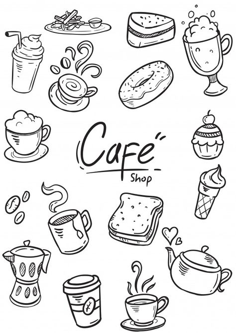 Set of doodle cafe illustration | Premium Vector #Freepik #vector #menu #coffee #cartoon #black Manly Doodles, Coffee Art Illustration Graphic Design, Drinks Drawing, Cafe Illustration, Coffee Doodle, Design Cafe, Kraf Kertas, Stickers Ideas, 달력 디자인