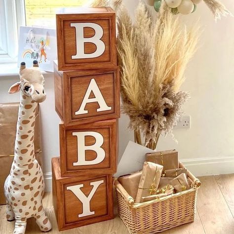 Western Baby Shower Centerpieces, Western Themed Baby Shower Ideas, Baby Shower Blocks, Bos Baby, Balloon Boxes, Wooden Baby Blocks, Rodeo Baby, Baby Blocks Baby Shower, Baby Shower Box