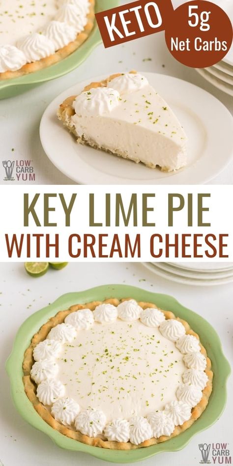 Keto Key Lime Pie, Cream Cheese Crust, Keto Key Lime, Pie With Cream Cheese, Almond Flour Pie Crust, Low Carb Low Fat Recipes, Low Carb Low Sugar, Recetas Keto, Low Carb Sweets