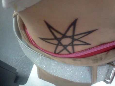 Heptagram on my inner thigh -Rae Heptagram Tattoo, Inner Thigh, Deathly Hallows Tattoo, Triangle Tattoo, Tattoos, Quick Saves