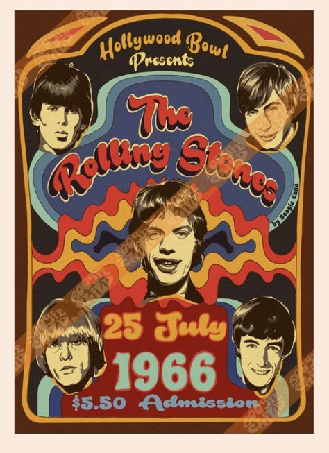 Art Nouveau Posters, Rolling Stones Poster, A Boogie, Rolling Stones Band, Rock Poster Art, Vintage Concert Posters, Hollywood Bowl, Band Poster, Art Nouveau Poster