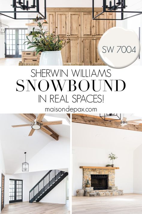 See SW Snowbound in REAL spaces and find out why it's one of the best white paints! #whitepaint #paintcolors Sw Snowbound Color Palette, Sherwin Williams Snowbound Walls And Extra White Trim, Snowbound Bathroom Walls, Snowbound Sherwin Williams Living Room, Sw Snowbound Walls With Pure White Trim, Snowbound Walls And Trim, Snowbound Sherwin Williams Walls, Snowbound Color Palette, Popular White Paint