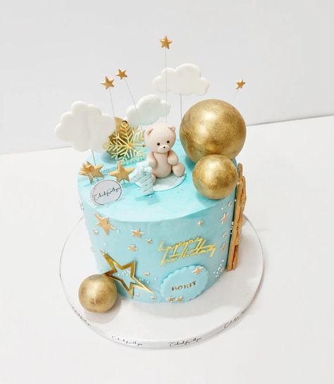 Teddy cake 1kg Cake Design Birthday, Blue Theme Cake, 1kg Cake, Teddy Cake, Cake First Birthday, Teddy Cakes, Chocolate Ball, Cake Fondant, First Birthday Cake