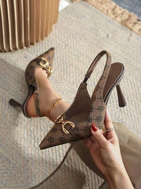 Women's High Heel Pointed Toe Retro Embroidered Fashion Buckle Strap Backless Slipper | SHEIN USA Shein Heels, Embroidered Fashion, Womens High Heels, Womens Slippers, Women's Pumps, High Heel, Stiletto Heels, High Heels, Slippers