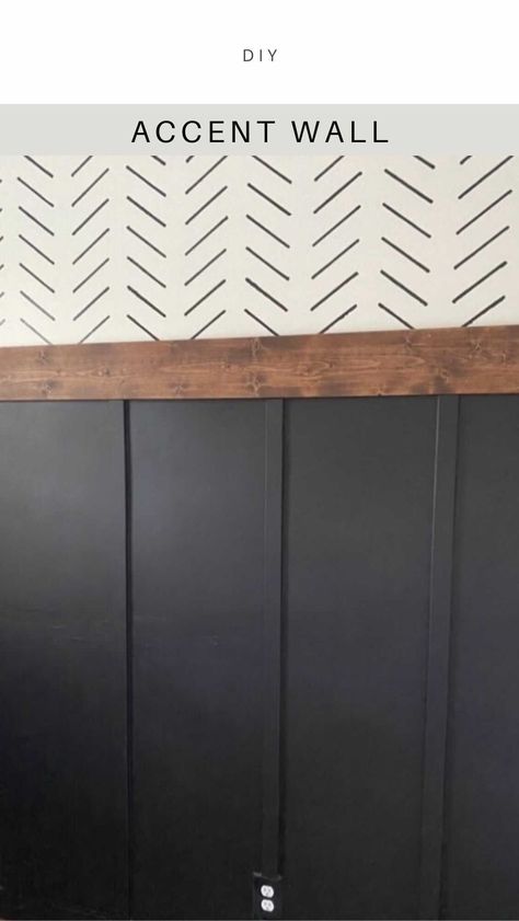 White Wall With Black Accent Wall, Accent Wall In Camper, Accent Wall Before And After, Black Paint For Accent Wall, Half Black Accent Wall, Diy Black And White Accent Wall, Office Accent Wall With Shelves, Front Room Accent Wall, Black Focal Wall Living Room