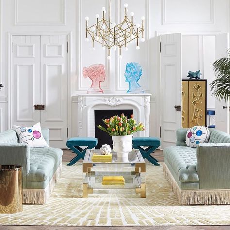 Jonathan Adler's Most Extraordinary Interior Design Projects Baxter Chair, Dora Maar, Gold Sunburst, Jonathan Adler, World Of Interiors, Centerpiece Bowl, Cocktail Tables, Hand Knotted Rugs, Living Room Designs