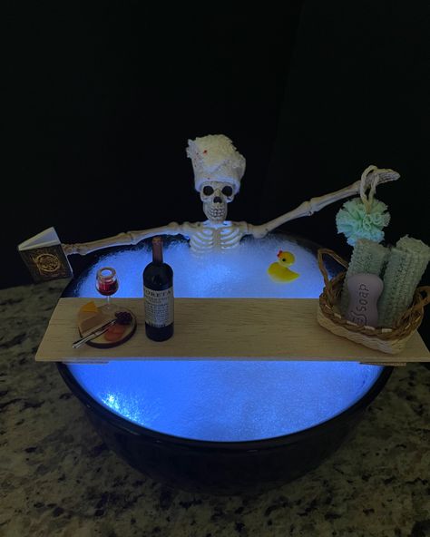 Bath time #spaday #bathtime #skeletons #skeletonart #skelly #skeletonbath Skeleton Spa Day, Skeleton Taking A Bath, Skeleton Bubble Bath, Skeleton Bath Candle, Skeleton Bathtub, Skeleton In Bathtub, Halloween Parade Float, Diy Bathtub, Goddess Symbols