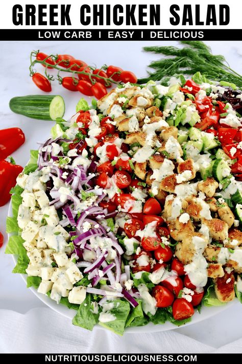 This easy and delicious Greek Chicken Salad is packed with Mediterranean inspired flavors. Tender marinated chicken, crisp veggies, and creamy Tzatziki based dressing come together to create an irresistible meal. Chicken Mediterranean Salad, Mediterranean Chicken Salad Recipes, Christian Recipes, Tzatziki Chicken Salad, Greek Chicken Salad Recipe, Mediterranean Chicken Salad, Tzatziki Chicken, Keto Salads, Greek Chicken Salad