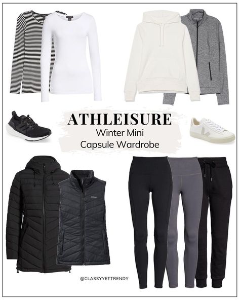 Workout Capsule Wardrobe, Mini Capsule Wardrobe, 10 Piece Wardrobe, Athleisure Outfits Winter, Athleisure Capsule Wardrobe, Capsule Wardrobe Accessories, Fall Winter Capsule Wardrobe, Athleisure Winter, Capsule Wardrobe Casual