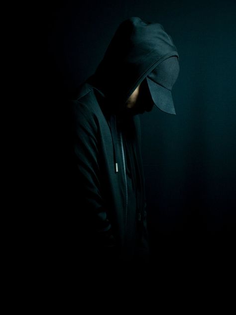 Free Man in Black Hoodie and Cap Stock Photo Dark Clothing, Free Man, Man In Black, In The Dark, Black Hoodie, Black