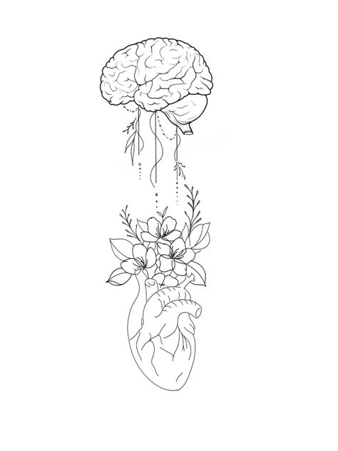 Head And Heart Drawing, Heart Leading Brain Tattoo, Balance Head And Heart Tattoo, Mind Over Heart Tattoo, Psychologist Tattoo Ideas, Flower Brain Tattoos, Head And Heart Tattoo, Mind And Heart Tattoo, Brain Tattoo Design