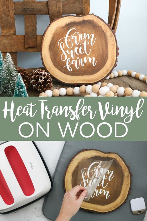 Learn how to use heat transfer vinyl on wood with this easy tutorial. This is a great way to add a personalized touch to your wood crafts with your Cricut! #cricut #cricutcreated #woodcrafts #wood #htv #heattransfervinyl #ironon #farm #farmhouse #farmhousestyle #rustic #rusticwood #woodslice Vinyl On Wood, Christmas Ideas Gifts, Christmas Dining, Cricut Machine, Best Christmas Gifts, Easy Tutorial, Transfer Vinyl, Diy Christmas Gifts, Heat Transfer Vinyl