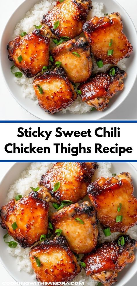 Craving a quick and satisfying dinner idea? This Sticky Sweet Chili Chicken Thighs recipe is incredibly easy to prepare, making it ideal for busy weeknights when you need a delicious family dinner without the fuss. Sweet Chili Chicken Thighs, Sticky Chicken Thighs, Sticky Chicken Recipe, Sweet Chili Chicken, Delicious Family Dinners, Sweet And Spicy Chicken, Chicken Thighs Recipe, Thighs Recipe, Chili Chicken