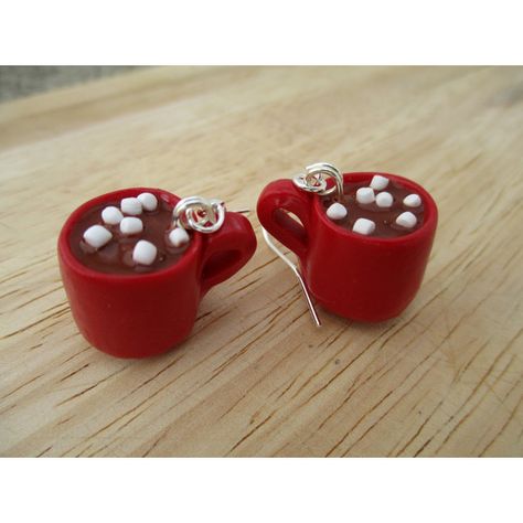 Hot Chocolate Mug Earrings, Handmade Polymer Clay Kawaii ❤ liked on Polyvore featuring jewelry, earrings, earrings jewellery, clay jewelry, earring jewelry and clay earrings Polymer Clay Hot Chocolate, Polymer Clay Hot Cocoa, Polymer Clay Cake Earrings, Chocolate Necklace, Clay Kawaii, Polymer Clay Cake, Pottery Jewelry, Jewelry Clay, Miniature Pottery