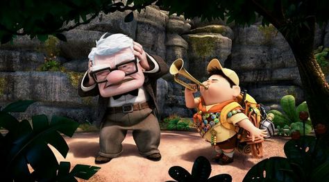 Russell showing Mr. Fredrickson his trumpeting skills Fulda, Carl Y Ellie, Film Frozen, Carl Fredricksen, Up 2009, Up Pixar, Up The Movie, The Wolf Of Wall Street, William Wallace