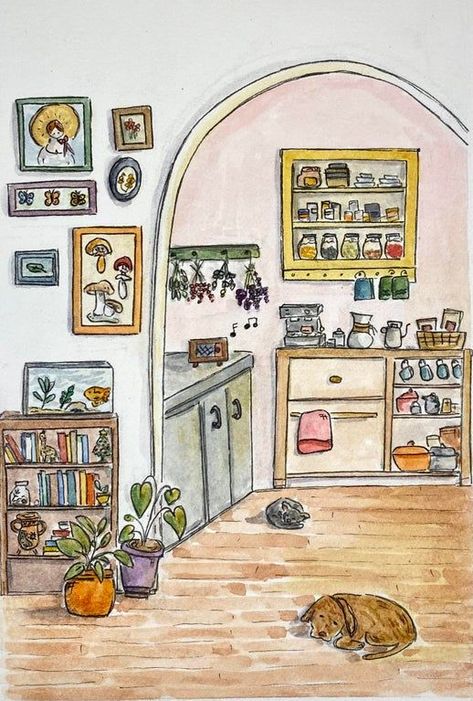 Cottage Drawing, Cozy Homes, Drawing Easy, Art Inspiration Painting, Love Painting, Cozy Living, Art Tutorials, Easy Drawings, Painting & Drawing