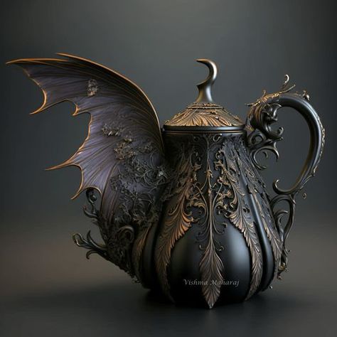 Tea Pots Art, Fantasy Furniture, Teapots Unique, Dark Home Decor, Goth Home, Fantasy Props, Goth Home Decor, Witch House, Teapots And Cups