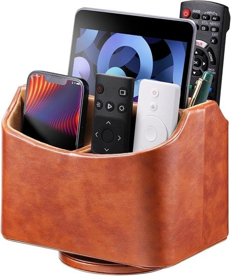 Amazon.com: Lorteme Remote Control Holder, Spinning Desk Organizer, Nightstand Bedside Caddy for TV Remotes/Tablets/Phones/Eyeglasses/Books/Pens - Black : Office Products Spinning Desk Organizer, Eyeglasses Makeup, Spinning Organizer, Remote Caddy, Leather Desk Organizer, Remote Control Organizer, Bedside Caddy, Nightstand Organization, Remote Control Holder