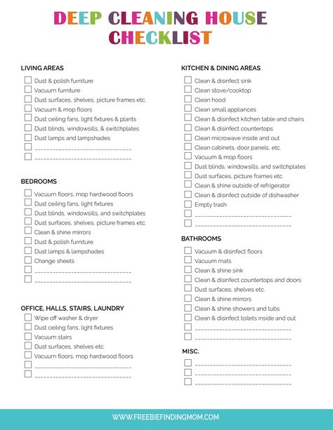 Want to give your home a deep cleaning? Ensure nothing is missed with our Printable House Deep Cleaning Checklist PDF download! This cleaning checklist is organized by rooms. Simply check off the chores after you complete them. There is also space provided for miscellaneous tasks.