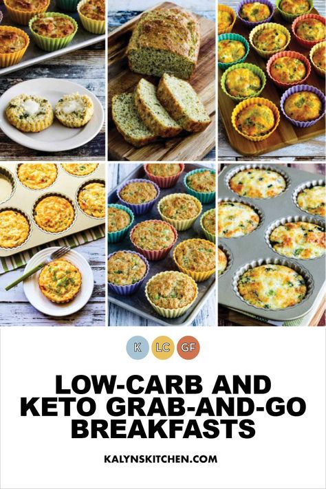 Pinterest image collage showing six different Low-Carb and Keto Grab-and-Go Breakfast options ready to eat. Keto Breakfast On The Go, Portable Meals, Breakfast Biscuit Recipe, Keto Egg Muffins, Breakfast To Go, Overnight Chia Pudding, Breakfast Tart, Grain Free Breakfast, Keto Breakfasts