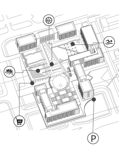 Student Campus Architecture, Dormitory Design Architecture, University Campus Design, Map Signage, University Plan, Vray Sketchup, Planning School, Building Design Plan, Plaza Design