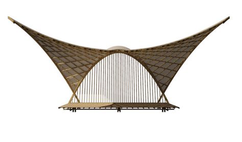 Bamboo Showcases its Flexibility in Hyperbolic Pavillion,Courtesy of Building Trust International Hyperbolic Paraboloid, Auditorium Architecture, Presentation Board Design, Shell Structure, Landscape Design Drawings, Wooden Facade, Pavilion Architecture, Bamboo Architecture, Pavilion Design