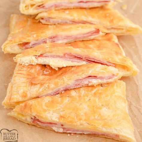 Flaky Ham and Cheese Slab Pies Ham And Cheese Hand Pies, Puff Pastry Ham And Cheese, Cheese Hand Pies, Slab Pies, Puff Pastry Recipes Savory, Cheese Pastries, Simple Family Meals, Easy Puff Pastry, Homemade Bread Recipes Easy