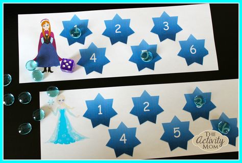 Frozen is still the favorite movie of the year at my house! This Frozen themed dice game was a huge hit too!  Frozen Themed Dice Game M Frozen Classroom, Frozen Activities, Free Printable Activities, Frozen Themed, Frozen Theme, Printable Activities For Kids, Number Recognition, Preschool Theme, Frozen Birthday Party