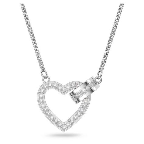 Lovely Necklace, Heart, White, Rhodium Finish Crystal Heart Necklace, Silver Heart Necklace, Lovely Necklace, Swarovski Earrings, Swarovski Jewelry, Elegant Necklaces, Accessories Jewelry Necklace, Dream Jewelry, Crystal Heart