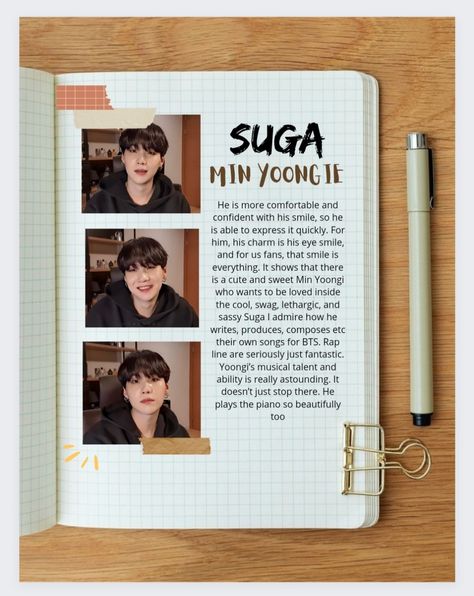 Suga Journal Ideas Without Pictures, Suga Diary Ideas, Yoongi Journal Ideas, Suga Journal Ideas, Suga Journal, Bts Journal Ideas, Bts Dairy, Bts Diary, Bts Journal