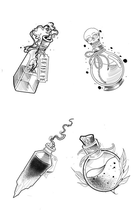 Witch Bottle Tattoo, Potion Tattoo Design, Spell Jar Tattoo, Poison Bottle Tattoo Design, Eagle Tattoo Sketch, Magic Potion Bottles Drawing, Poison Bottle Drawing, Poison Sketch, Poison Bottle Tattoo