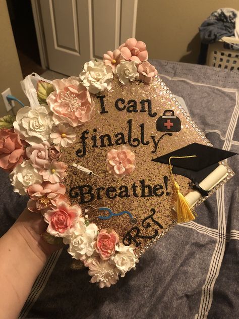 Respitory Therapist Aesthetic, Respiratory Graduation Cap, Respiratory Cap Decoration, Rt Graduation Pictures, Physical Therapist Assistant Graduation Cap, Respiratory Therapist Graduation Photos, Respiratory Therapy Graduation Cap Ideas, Rt Graduation Cap, Pt School Grad Caps