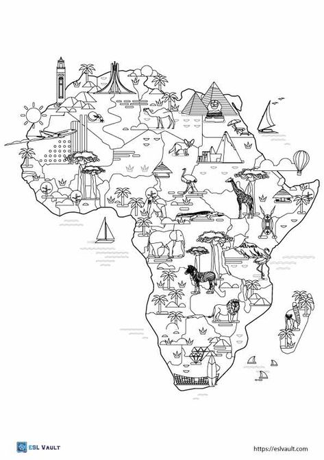 Africa map coloring pages Africa Coloring Pages, Africa Activities For Kids, Map Coloring Pages, Africa Drawing, Africa Continent, Map Of Africa, Continents And Oceans, Africa Flag, Animal Worksheets