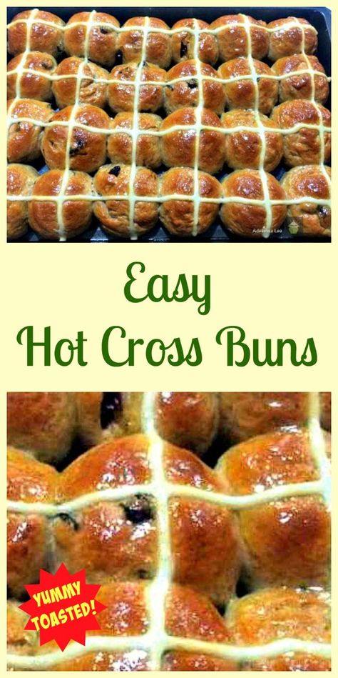 Easy Hot Cross Buns are a wonderful soft, sweet, spiced bun, traditionally made for Easter time. Serve warm or cold, split open, toast and spread some butter and your favourite jam! Delicious! Easy Hot Cross Buns, Buns Recipe Easy, Easter Hot Cross Buns, Cross Buns Recipe, Easter Cooking, Great British Food, Bread Winners, Hot Cross Buns Recipe, Hot Cross Bun