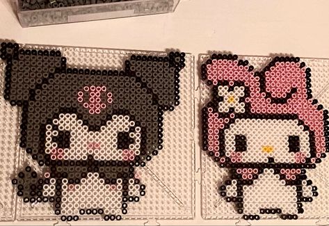 My Melody Melty Beads, Perler Bead Art Hello Kitty, Aztec Perler Bead Patterns, My Melody Pearl Beads, Sanrio Melty Beads, Pearler Bead Hello Kitty, Hello Kitty Iron Beads, Sanrio Beads Pattern, Kuromi Pearl Beads