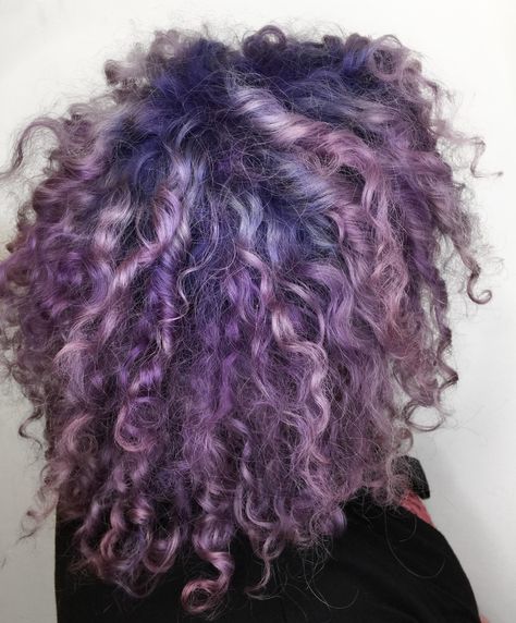 Colourful Curly Hair, Colourful Hair Ideas For Short Hair, Coloured Curly Hair, Rainbow Curly Hair, Curly Colored Hair, Colorful Curly Hair, Purple Curly Hair, Curly Purple Hair, Puffy Hair