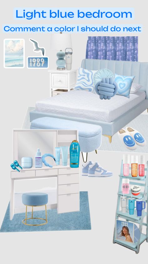 Light blue bedroom Light Blue Girls Room, Light Blue Girls Bedroom, Blue Teen Girl Bedroom, Baby Blue Bedrooms, Light Blue Rooms, Girls Bedroom Grey, Blue Girls Rooms, Girls Blue Bedroom, Light Blue Bedroom