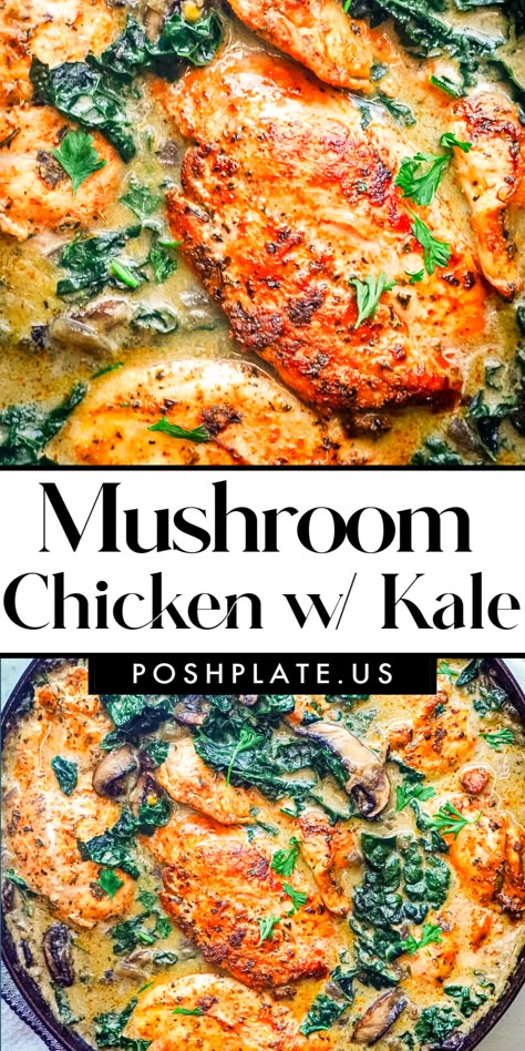 This healthy Tuscan chicken boasts a creamy, plant-based sauce that steals the show. It perfectly complements the tender chicken, earthy mushrooms, and vibrant kale, creating a satisfying, healthy, dairy-free meal. Casserole Recipes Dairy Free, Lactose Free Keto, Healthy Tuscan Chicken, Chicken And Kale Recipes, Recipes Dairy Free, Tuscan Chicken, Kale Recipes, Free Meal, Dinner Entrees