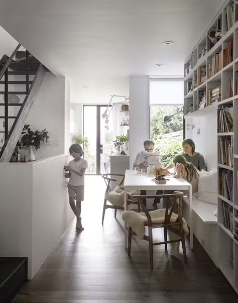 An 11-Foot-Wide Row House in Brooklyn Grows Up to Make Room For a Young Family - Dwell Brooklyn House, Hardwood Floors Dark, Modern Renovation, City Office, Casa Exterior, Storey Homes, Row House, Two Story Homes, Little House