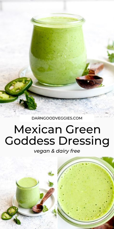 Mexican Salad Dressings, Veggies Recipes, Mexican Salads, Goddess Dressing, Green Goddess Dressing, Dairy Free Yogurt, Vegan Mexican, Homemade Salads, Green Goddess