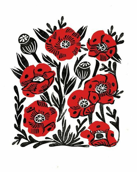 Red And White Photography, Red And Black Illustration, Poppy Lino Print, Poppy Linocut, Poppies Illustration, Poppy Graphic, Black Poppies, Poppy Illustration, Poppy Botanical